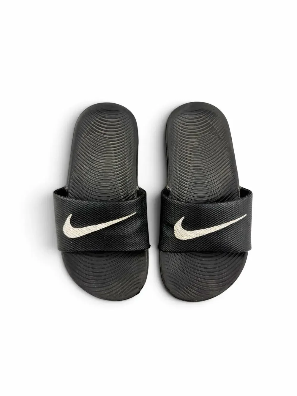 Nike Kawa Slide Black White Swoosh Slip On Sandals Kids Size 12